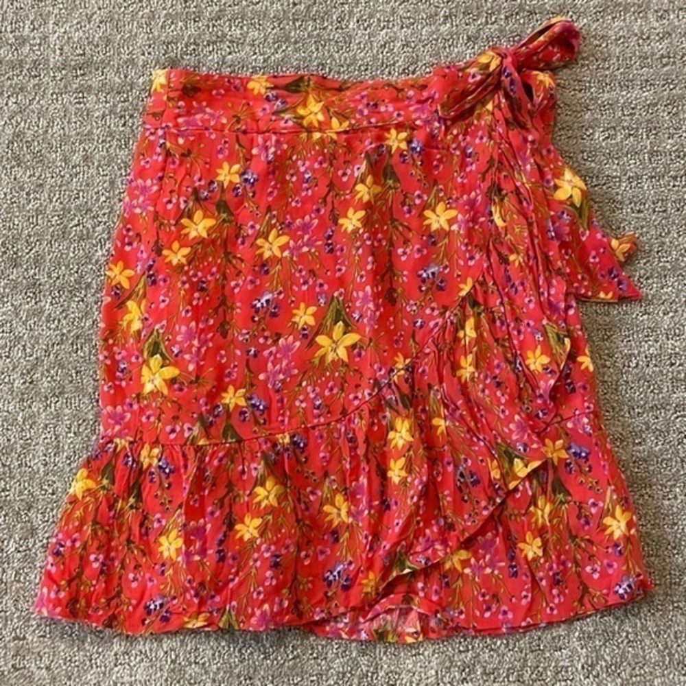 Gap Pink Floral Ruffle Wrap Skirt